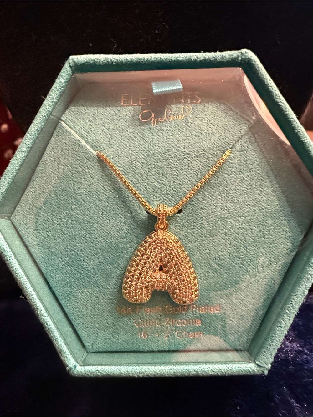 Elements of love 14 karat gold flash cubic zirconium, bubble Letter A necklace
